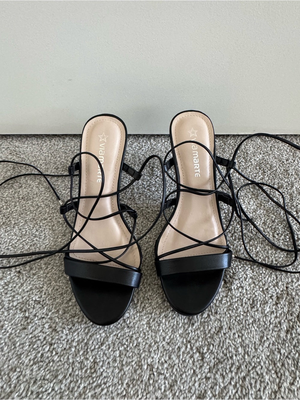 Amarte Black Lace-Up Strappy Heeled Sandals